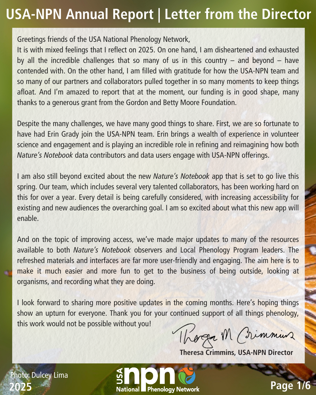 USA-NPN 2025 Annual Report letter from the director