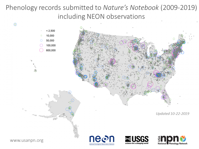 Map showing USA-NPN sites with NEON stations